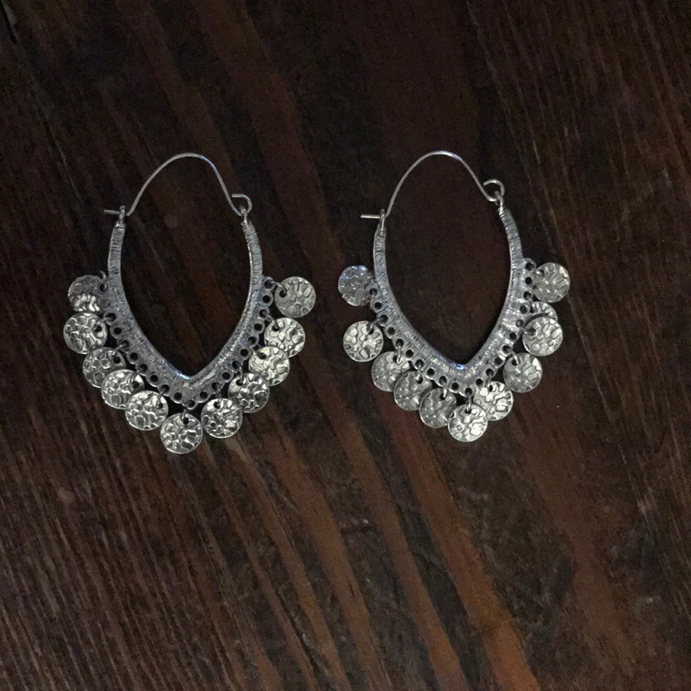 Silver Hoops with Hammered Discs